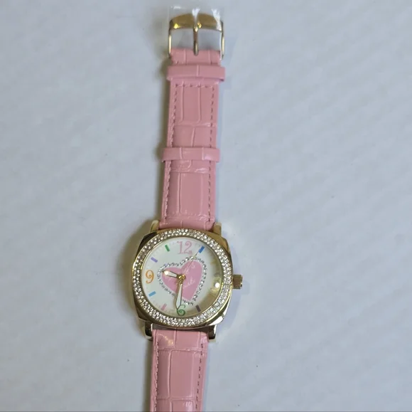 Y2K Dooney & Bourke Hearts Design Rhinestone Bezel Watch Pink Leather Band - Picture 11 of 11